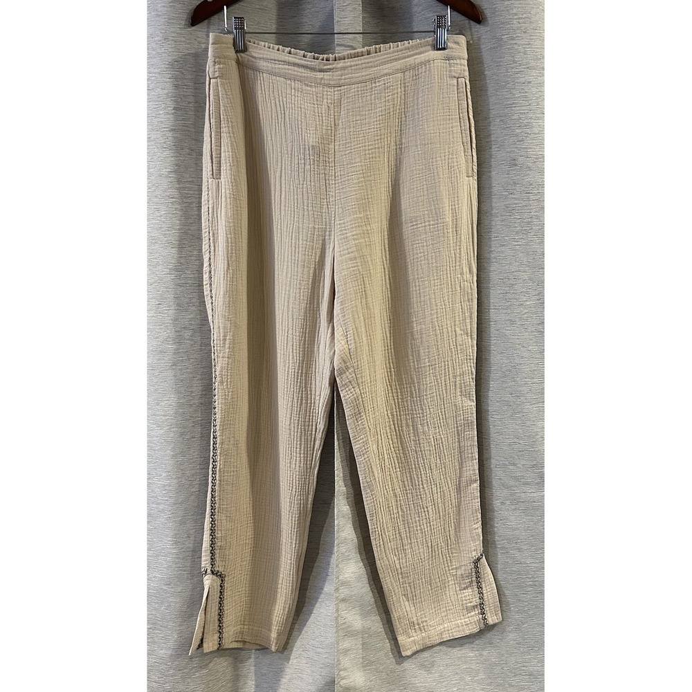 Soft Surroundings Pull‎ On Embroidery Trim Stretch Pants Womens Size M Comfy